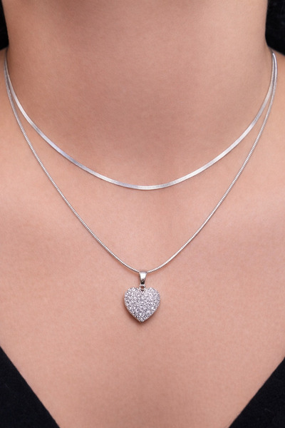 AltıntaşAksesuar Heart Figured Zircon Stone Double Stainless Steel Tarnish Re...