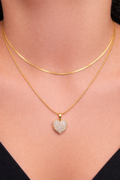 AltıntaşAksesuar Heart Figured Zircon Stone Double Stainless Steel Tarnish Re...