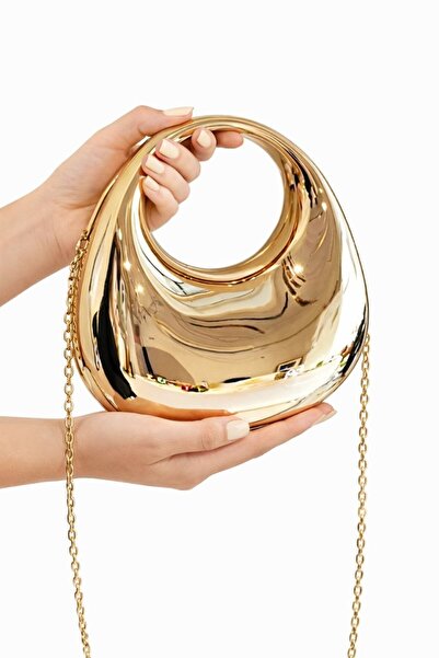 ÇANTAM GELSİN Γυναικεία τσάντα χειρός και χιαστί YARIM AY με χρυσή αλυσίδα - ...