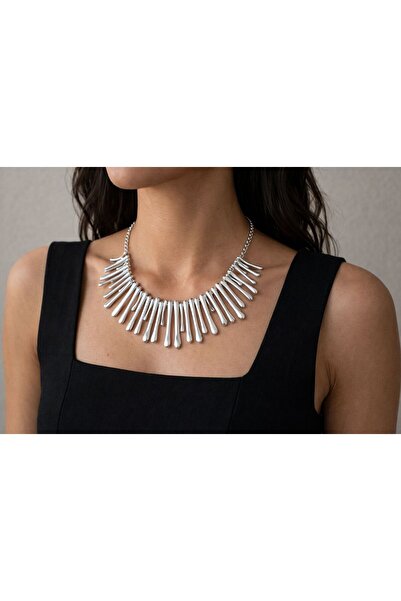 KARE ACCESORIES Modern Bar Detailed Antique Silver Color Necklace