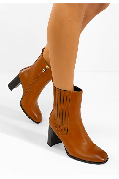 B T Shoes Μποτάκια με χοντρό τακούνι Kalisa ταμπά