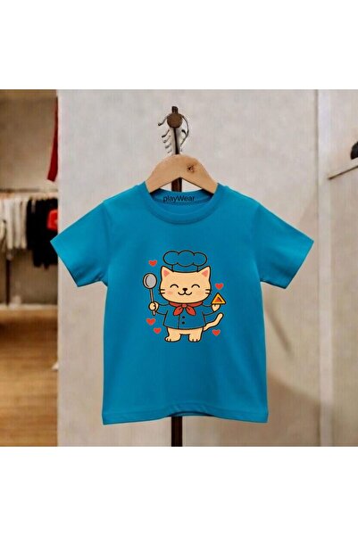 playwear Παιδικό unisex μπλουζάκι με στάμπα Chef Cat, 100% βαμβακερό, με λαιμ...