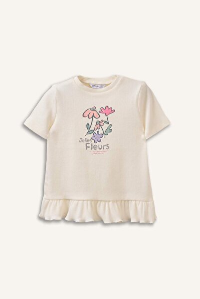 DeFacto Crew Neck Floral Ribbed Camisole Long Sleeve T-Shirt Baby Girl H3000A...