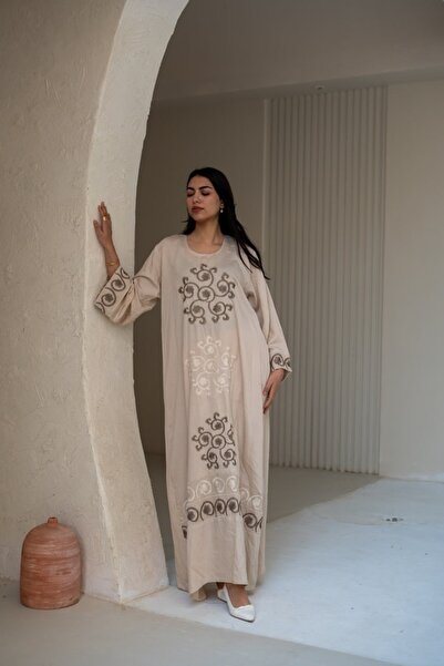 Graciana جلابية كتان Linen فاخر ملكي بقصة ماكسي