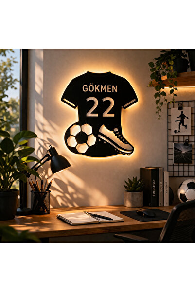 Boncukafası Kişiye Özel İsimli 40 cm LED Işıklı Futbol Temalı Duvar Dekoru – ...