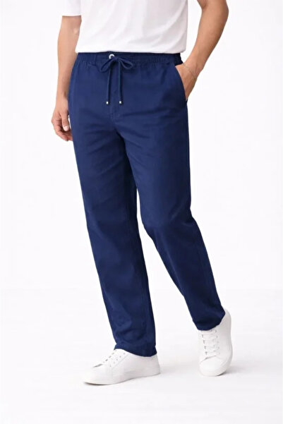 JANES Men's Linen Pocket Trousers with Elastic Waist, Lace-Up Front, Zipper -...