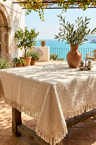 OTEXSA Stylish Square Patterned Rustic Cotton Tablecloth – Modern Table Cover...