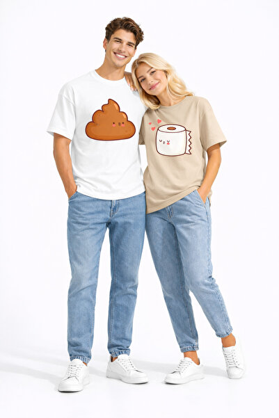 NEVERMIND Lover Combination Fun Printed Couple T-Shirt Oversize Unisex Partne...