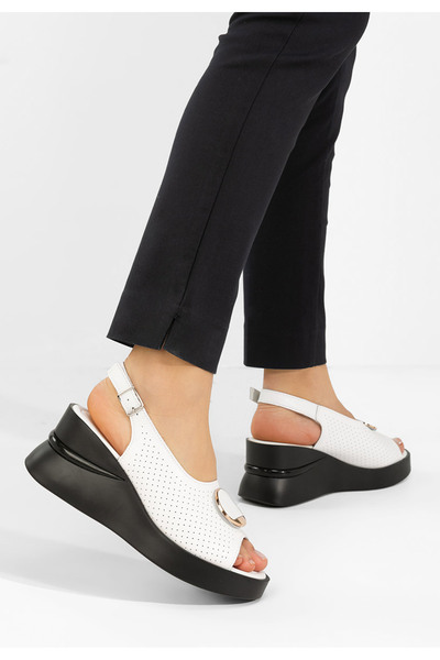 B T Shoes Πέδιλα πλατφόρμες δερματινα Zinalia λευκά