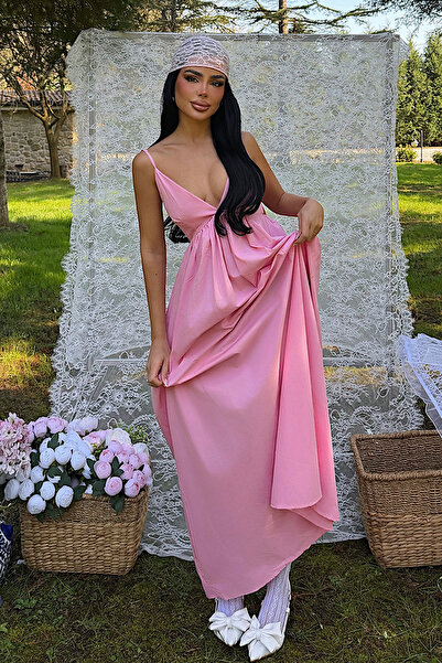 Eyyo Ροζ Stevie Φόρεμα με λεπτές τιράντες και λαιμόκοψη V ATE-1370