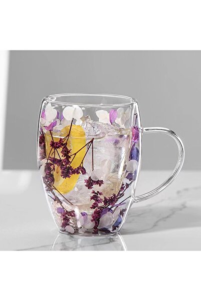 Tazweeq Double Walled Glass, Purple Clear Coffee Mug Cappuccino Cup With Hand...