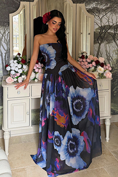 Eyyo Rochie lungă fără bretele, cu imprimeu batik, mov Mudimo ATE-4964