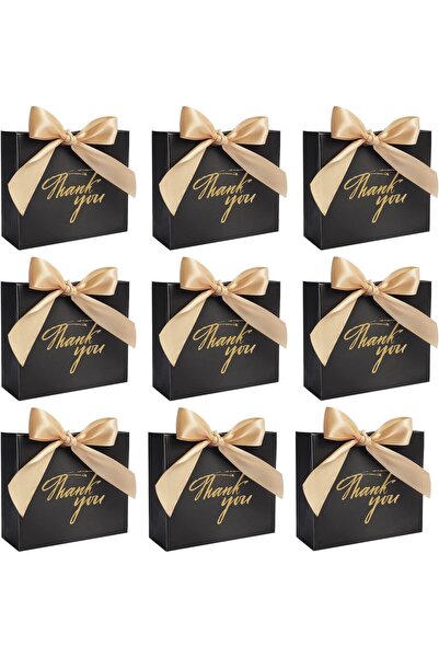 Arabest 9-Pack Party Favor Bags with Gold Bow Ribbon, Black Paper Gift Bags f...