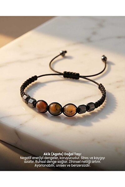 Lunexa Agate Natural Stone Bracelet Unisex Drawstring Adjustable Handmade Luc...
