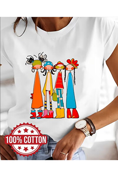 LİNA06 Graphic Print T-Shirt Made of 100%, Featuring a Colorful Abstract Desi...