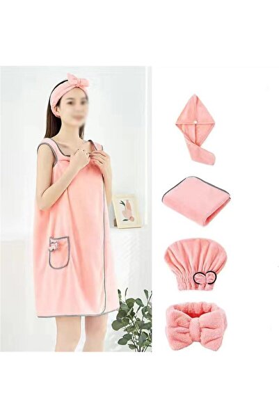Yelejoy Coral Velvet Bath Towel Set with Hair Drying Cap and Bath Skirt