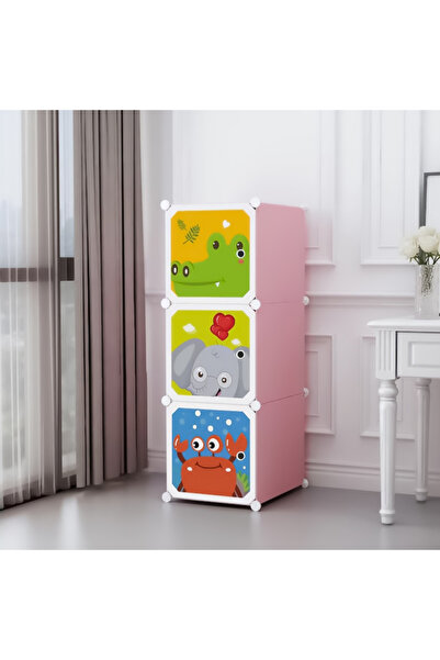OEM Dulap modular pentru copii, 3 compartimente, Roz, 111x37x37 cm