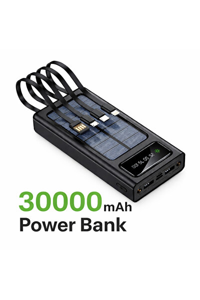 Generic بنك طاقة شمسي بسعة 30000 مللي أمبير مع 4 كابلات مدمجة (مايكرو يو إس ب...