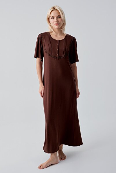 Artış Cămașă de noapte lungă, elastică, din viscoză, cu mâneci scurte și nasturi