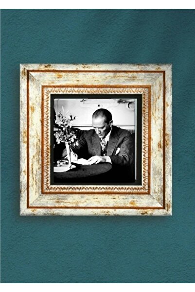STONEVİVEART Siyah Beyaz ATATÜRK Çerçeveli Doğal Taş tablo Duvar Dekoru