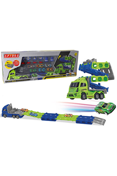 GLOBO Camion Cu Trailer Si Pista Lansator, 6 Masinute Metal Incluse, 70 Cm Lu...