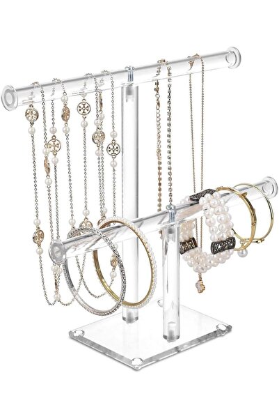 Arabest 2-Tier Acrylic Detachable Necklace Holder, Clear Jewelry Display Stan...