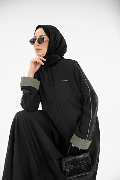 KADEEM Φεράσα με μανίκια και διπλωμένο στρίφωμα από σάρε κυπραίνης – Μαύρο - ...