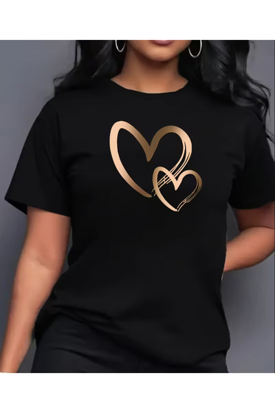 LİNA06 Heart-Shaped Pattern T-Shirt Print, Women'S Short-Sleeve Sports T-Shir...