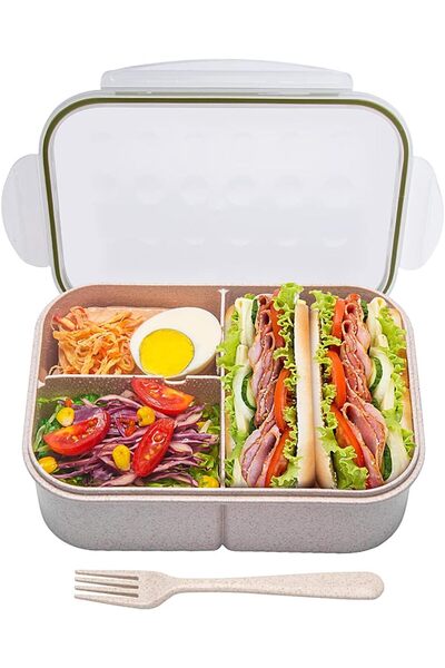Yelajoy 3-Compartment Bento Box 1900ml, Leak-Proof Lunch Container with Fork,...