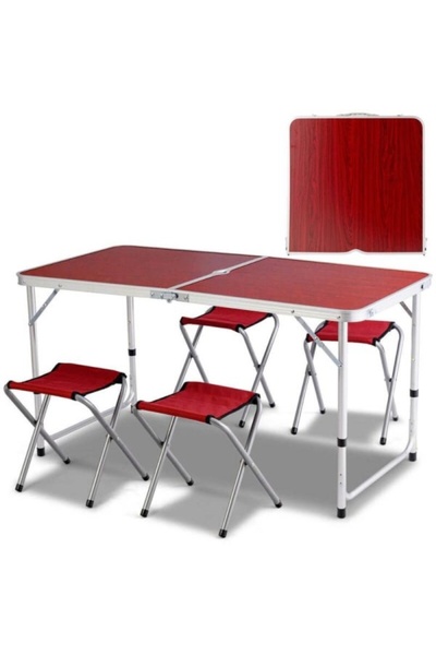 EMATTEIRO Camping Set Folding Suitcase Table 120x60x70 cm and 4 Chairs, Adjus...