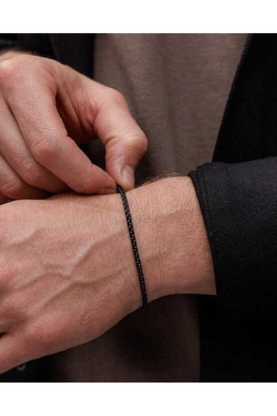 Outfitter Men's Black Cuban Thin Bracelet – Elegant Stainless Steel