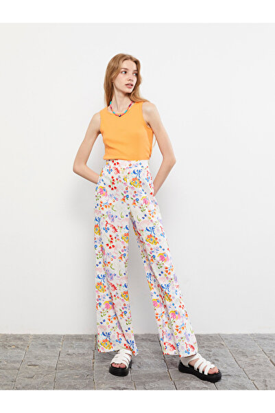 LC Waikiki Elastic Waist Patterned Viscose Women Trousers