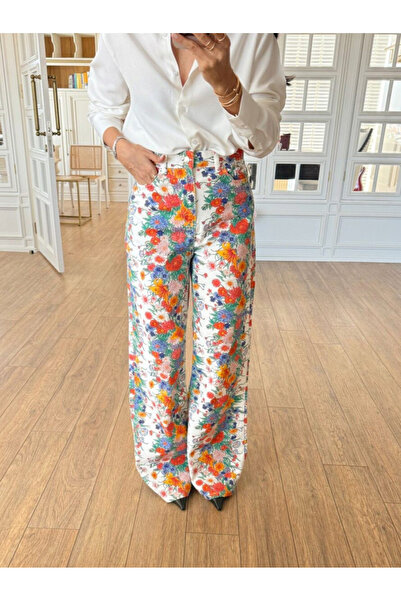 My Blog White-Blue Floral Patterned Denim Trousers - 251033