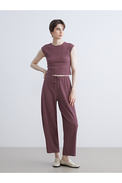 LC Waikiki Pantaloni de damă texturati cu talie elastică