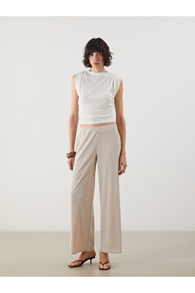 LC Waikiki Elasticated Waist Textured Wide Leg Women's Trousers