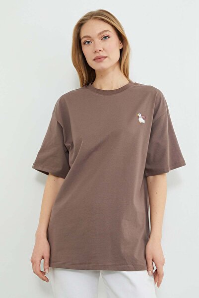 Fulla Moda Duck Embroidered Crew Neck T-Shirt