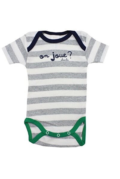 no names Short Sleeve Bodysuit, On joue, cotton, gray with navy