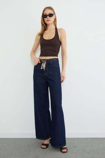 Fulla Moda High Waist Jean with Belt Detail