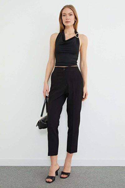 Fulla Moda Elastic Waist Buttoned Fabric Trousers