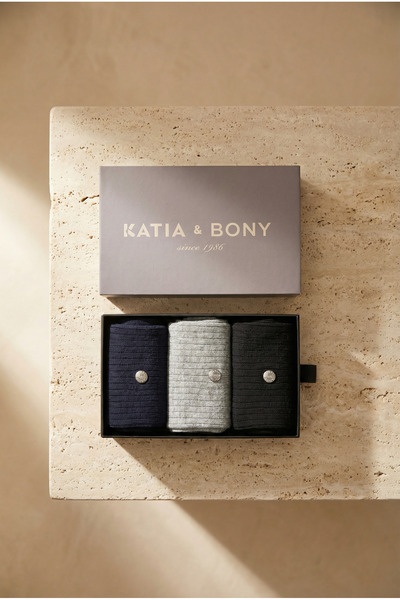 Katia&Bony جوارب رجالية مكونة من 3 قطع باللون الرمادي مع علبة فاخرة