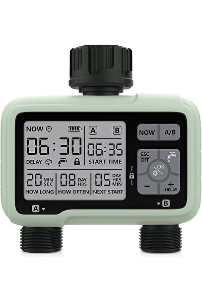 Yelajoy مؤقت ري الحدائق ثنائي المناطق، جهاز تحكم أوتوماتيكي بالرشاشات مع شاشة...