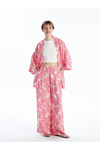 LC Waikiki Pantaloni de damă cu talie elastică, cu imprimeu floral și croială...
