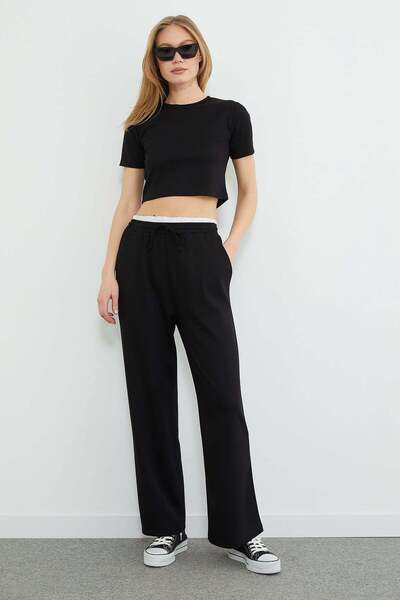 Fulla Moda Παντελόνι Modal με διακοσμητική μέση και τσέπες