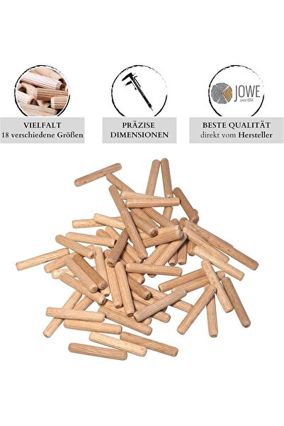JOWE Wooden Dowel Pins | Wooden Dowels | Fluted Dowel Pins in beech 12x40mm (...