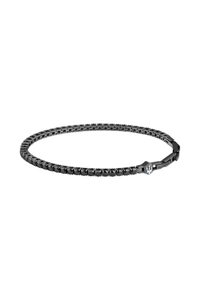Maserati Tennis bracelet, dark gray stainless steel, black crystals, length 2...