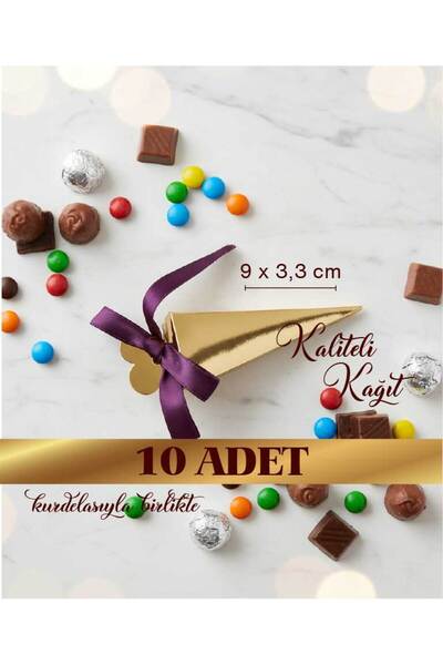 Ruhab Gold / Altın Kalpli Kurdelalı Lokum Kutusu / Mevlid Şeker Çikolata Bayr...