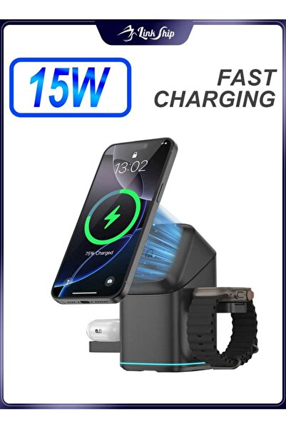 Yelajoy محطة شحن لاسلكية 3 في 1، شاحن سريع 15 واط للآيفون والأندرويد والساعات...