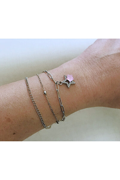 Mercan Aksesuar Stone Star Silver Color 3-Piece Combination Bracelet