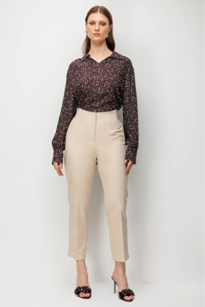 Ekol Narrow Leg Trousers with Thick Elastic Waistband 4168