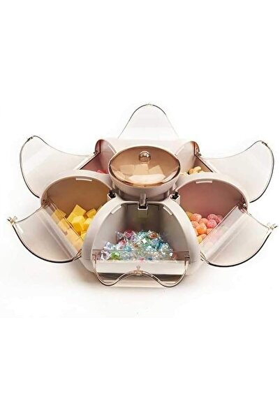 Yelajoy Petal-Shaped Rotating Serving Platter, 7 Compartment Plastic Snack Tr...